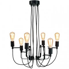 CHANDELIER BLACK METAL 6 ARM WITH TEXTIL WIRE 